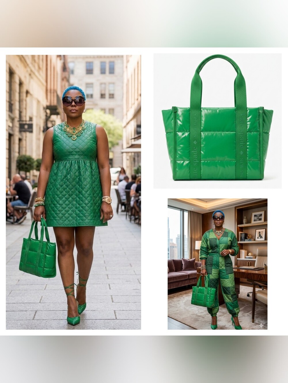 kate spade Glossy Quilted Green Tote NWT